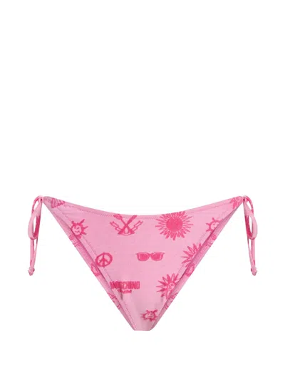 Moschino Graphic-print Side-tie Bikini Bottoms In Pink