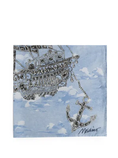 Moschino Graphic-print Silk Scarf In Blue