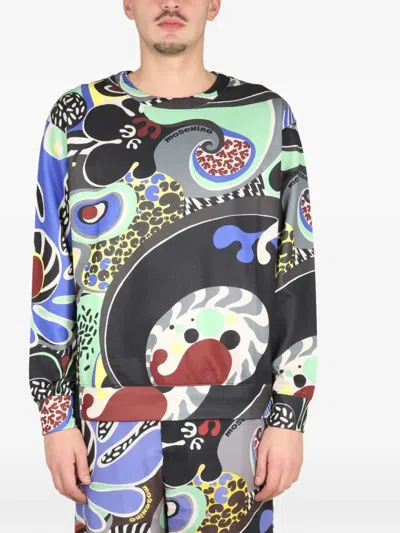 Moschino Psychedelic Print Cross-neck Sweatshirt For Men In Multi