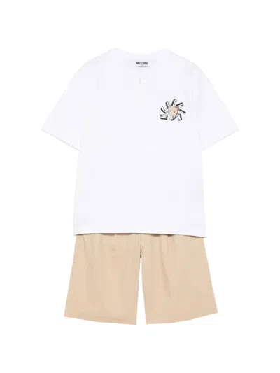 Moschino Kids' Graphic-print Trousers Set In White