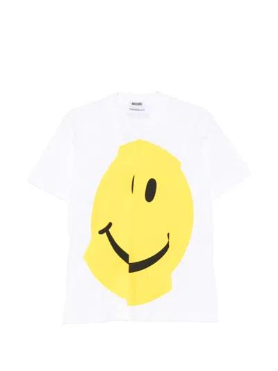 Moschino White Abstract Smiley Face Graphic Cotton T-shirt