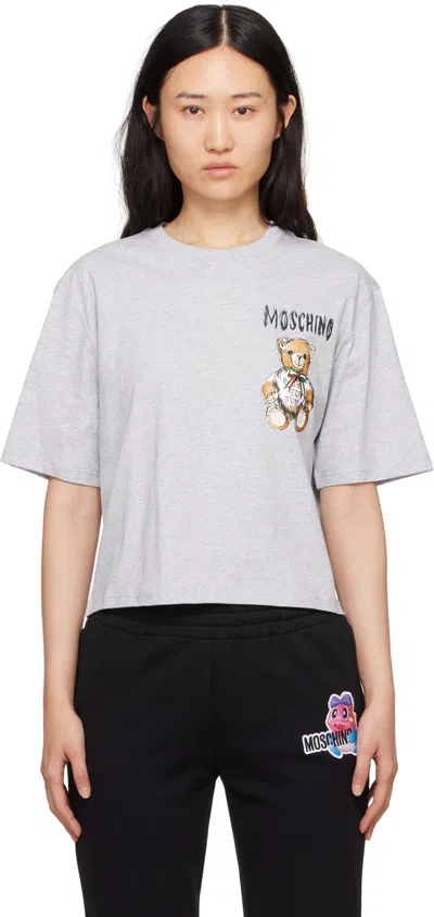 Moschino Gray Archive Teddy Bear T-shirt In V1485 Fantasy Grey