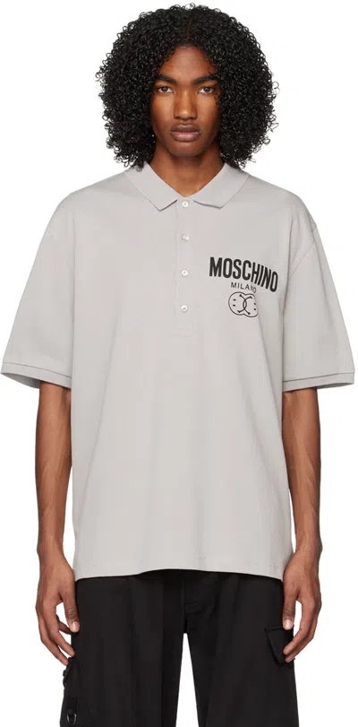 Moschino Gray Double Smiley Polo In A1486 Fantasy Print