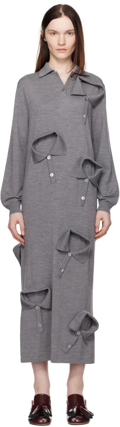 Moschino Gray Multi Collars Knitted Maxi Dress In 0485 Grey