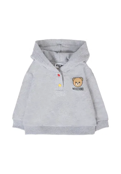 Moschino Gray Sweatshirt For Babykids With Teddy Bear And Logo