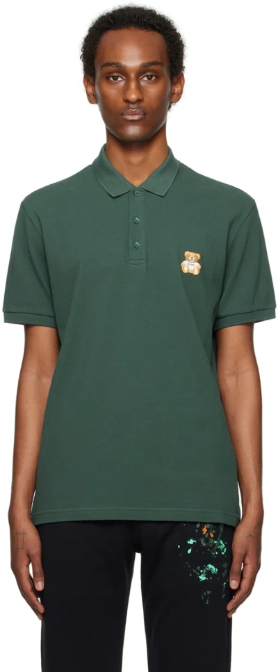 Moschino Green Embroidered Polo In V0441 Green
