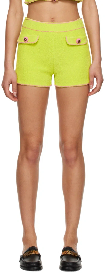 Moschino Green Flap Pocket Shorts In A1454 Fantasy Print