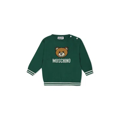 Moschino Green Sweater For Babykids With Teddy Bears