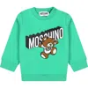 MOSCHINO GREEN SWEATSHIRT FOR BABY BOY WITH TEDDY BEAR AND LOGO