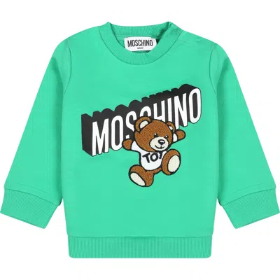 Moschino Green Sweatshirt For Baby Boy With Teddy Bear And Logo