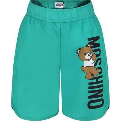 Moschino Kids' Green Swim Shorts For Boy With Teddy Bear And Logo