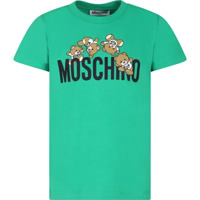 Moschino Green T-shirt For Kids With Teddy Bears And Logo In Bright Green