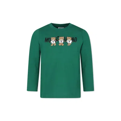 Moschino Green T-shirt For Kids With Three Teddy Bears