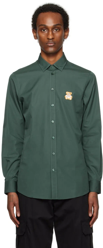 Moschino Green Teddy Patch Shirt In A1441 Fantasy Print