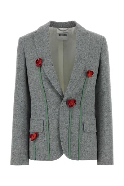 Moschino Melange Grey Silk Blend Blazer In Gray