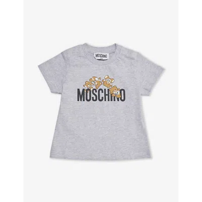 Moschino Babies'  Grey Bear And Logo-print Cotton-jersey T-shirt 3 Months-3 Years