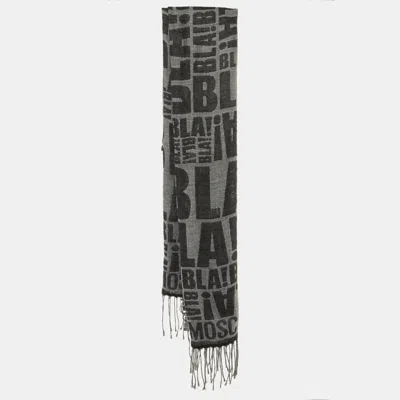 Pre-owned Moschino Grey Bla Bla Wool Blend Fringed Stole In Gray