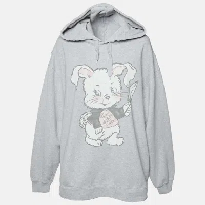 Pre-owned Moschino Grey Bunny Print Cotton Knit Distressed Hoodie Xxl In Gray