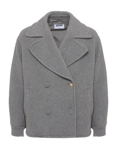 Moschino Grey Double-breasted Gold Accents Jacket In Gray
