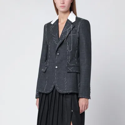 MOSCHINO GREY EMBROIDERED WOOL CANVAS JACKET