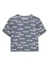 Moschino Cropped Grey T-shirt With Repeated Logo Print In Blue