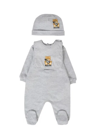 Moschino Grey Set For Baby Boy With Teddy Bear In Gray