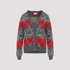 Moschino Jacquard Smile Wool Blend Cardigan In Multi
