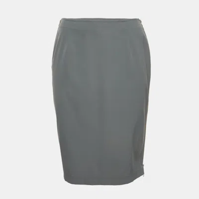 Pre-owned Moschino Grey Stretch Cotton Zip Detail Knee Length Skirt M In Gray