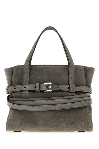 Moschino Grey Suede  Tie Me Handbag In Brown