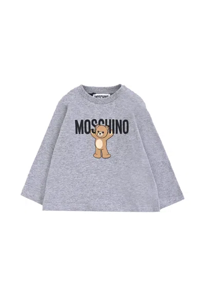 Moschino Grey T-shirt For Babykids With Teddy Bear In Gray