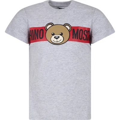 Moschino Grey T-shirt For Kids With Teddy Bear And Logo