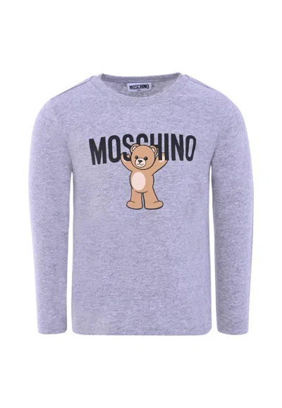 Moschino Grey T-shirt For Kids With Teddy Bear In Purple