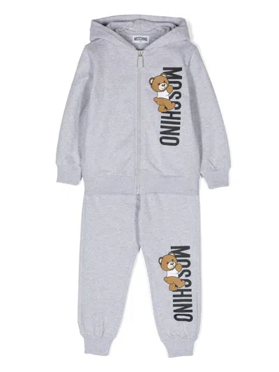 Moschino Kids' Grey Teddy Bear Print Stretch Cotton Tracksuit Set
