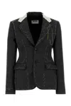 Moschino Embroidered Wool Canvas Jacket With Notch Lapel In Black