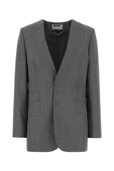 Moschino Wool Blazer Tailored Notched Lapels Front Pockets In Gray