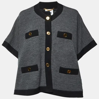 Pre-owned Moschino Grey Wool Knit Button Front Cape Cardigan M In Gray