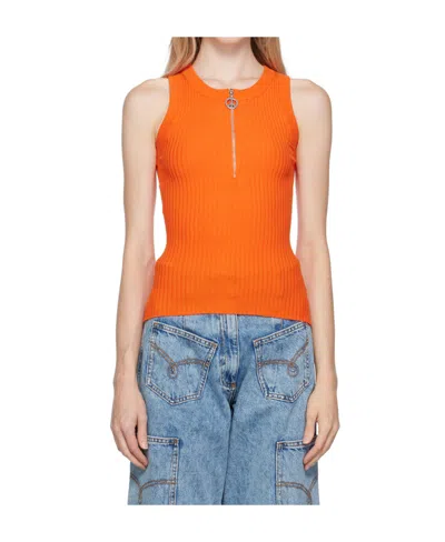Moschino Half-zip Ribbed Vest In Orange