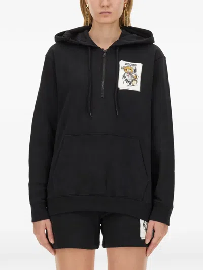Moschino Logo Print Hooded Sweatshirt For Women In Black