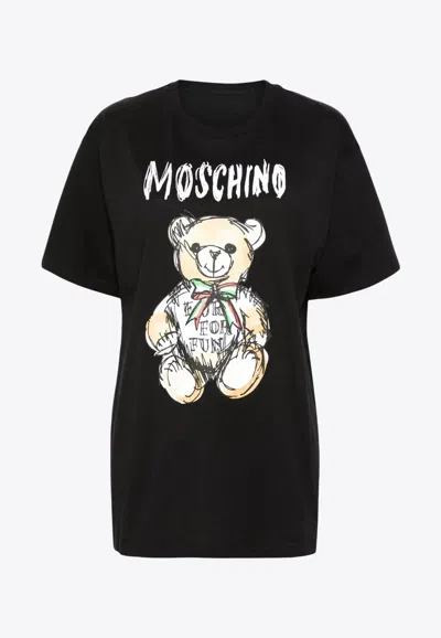 Moschino Hand Drawn Teddy Bear Logo T-shirt In Black