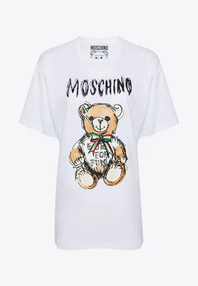 Moschino Hand Drawn Teddy Bear Logo T-shirt In White