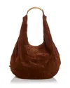 Moschino Handle Me Large Suede Shoulder Bag In Brown