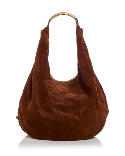 Moschino Handle Me Large Suede Shoulder Bag In Brown