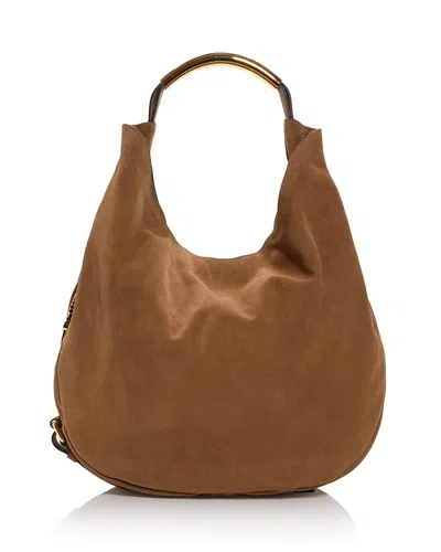 Moschino Handle Me Large Suede Shoulder Bag In Brown