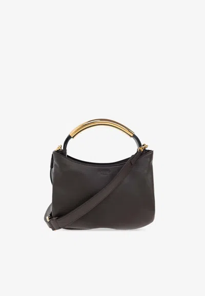 Moschino Handle Me Leather Handbag In Brown