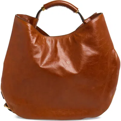 Moschino Handle Me Leather Hobo Bag In Brown