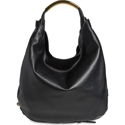 Moschino Handle Me Leather Hobo Bag In Black