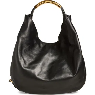 Moschino Handle Me Leather Hobo Bag In Black