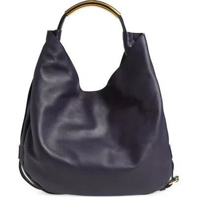 Moschino Handle Me Leather Hobo Bag In Violet