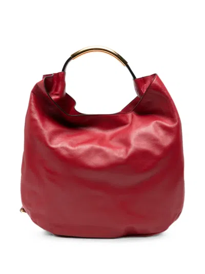 Moschino Handle Me Logo-plaque Leather Tote Bag In Red
