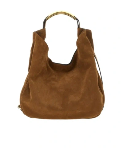 Moschino Medium Handle Me Suede Shoulder Bag In Brown